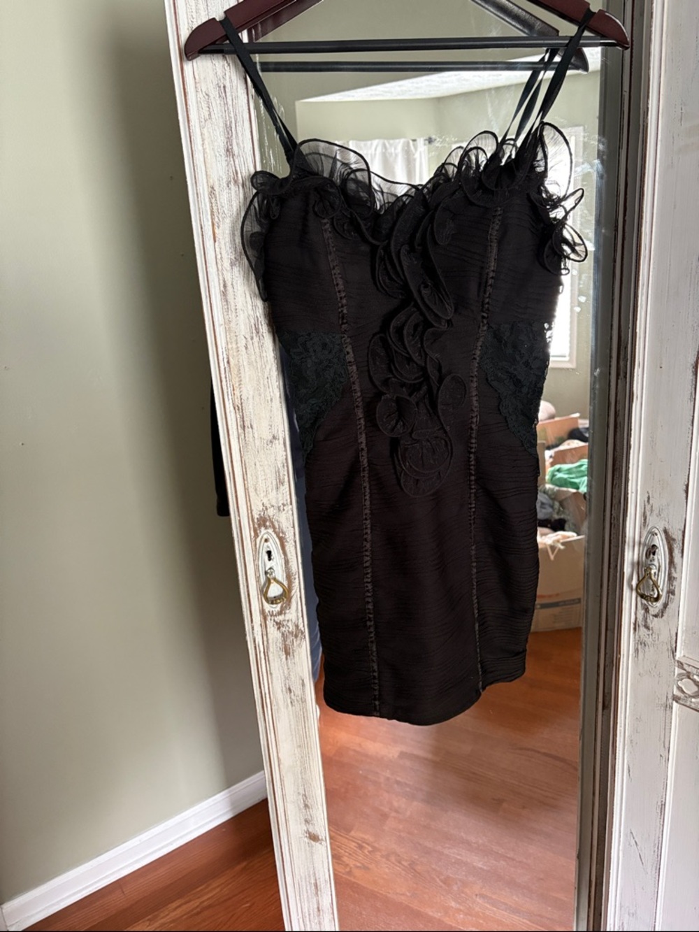 Entry Black Ruffle-Trim Bodycon Mini Dress